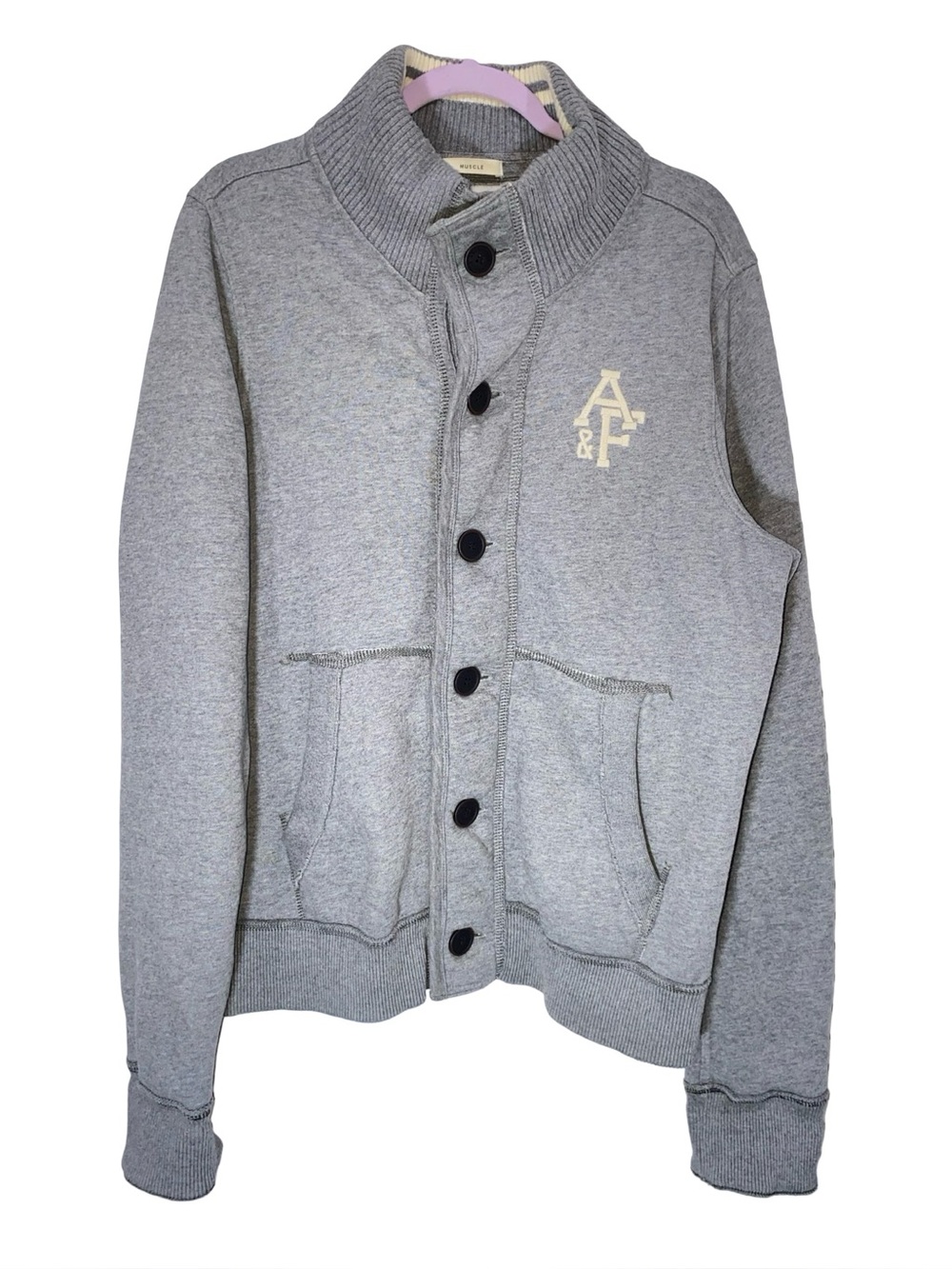 Abercrombie & Fitch Gray Knit Cardigan with Dark Brown Button